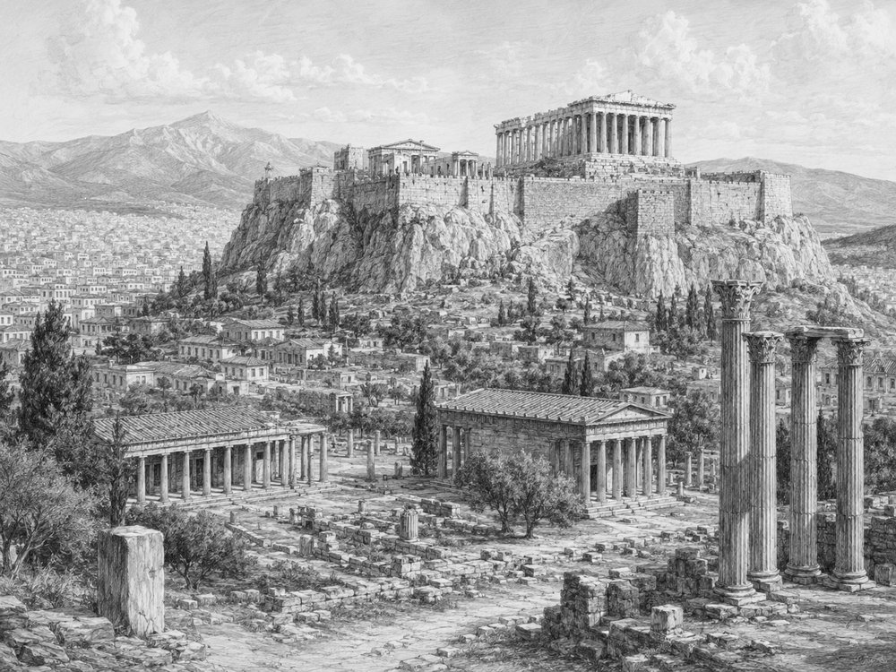 Illustration of Athens (Piraeus) seen on a cruise day
