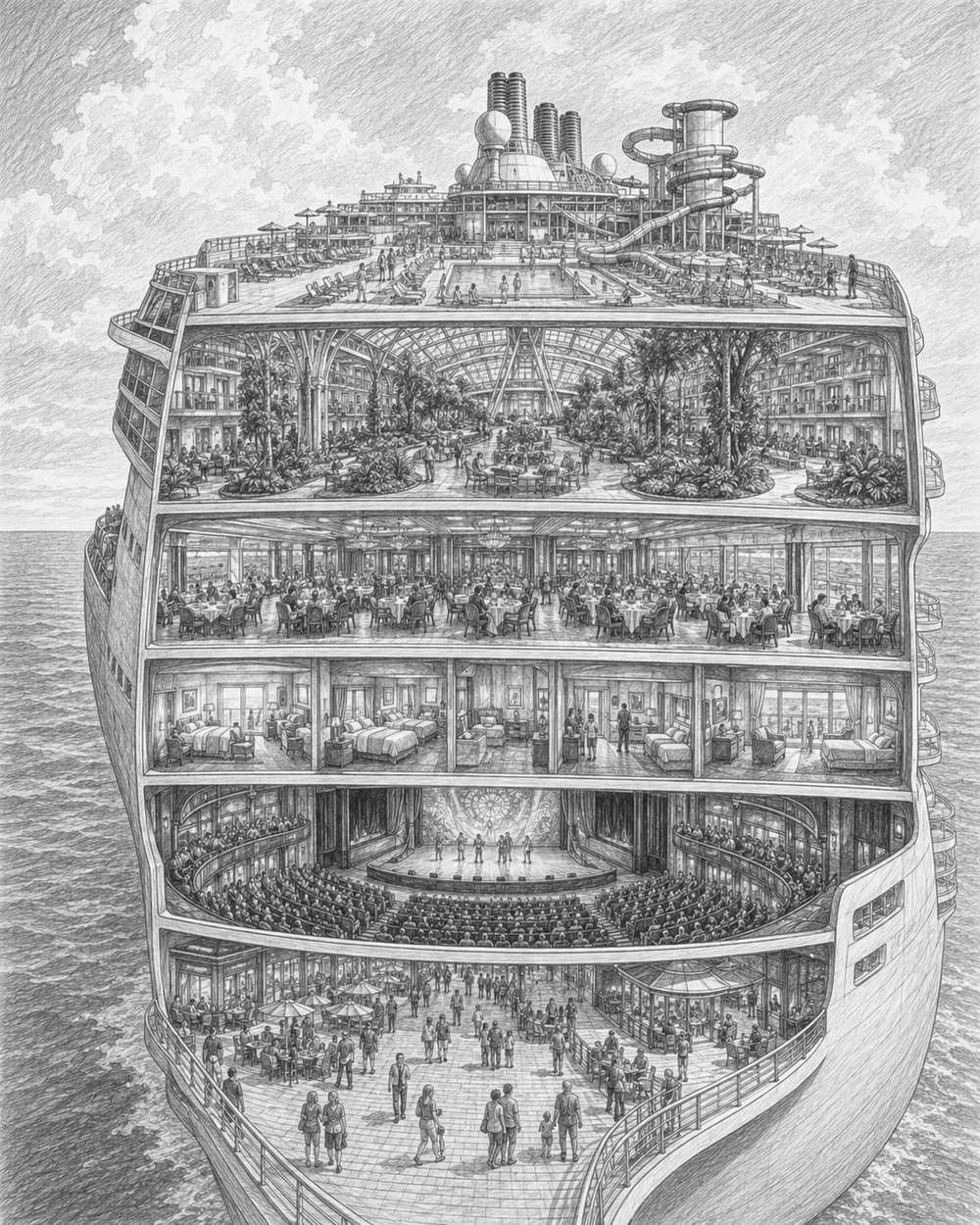 Illustration of the Grand Central atrium and Zones aboard Carnival Celebration