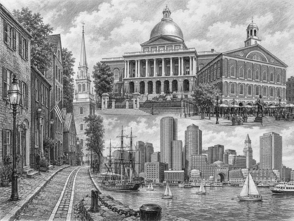 Illustration of Boston seen on a cruise day