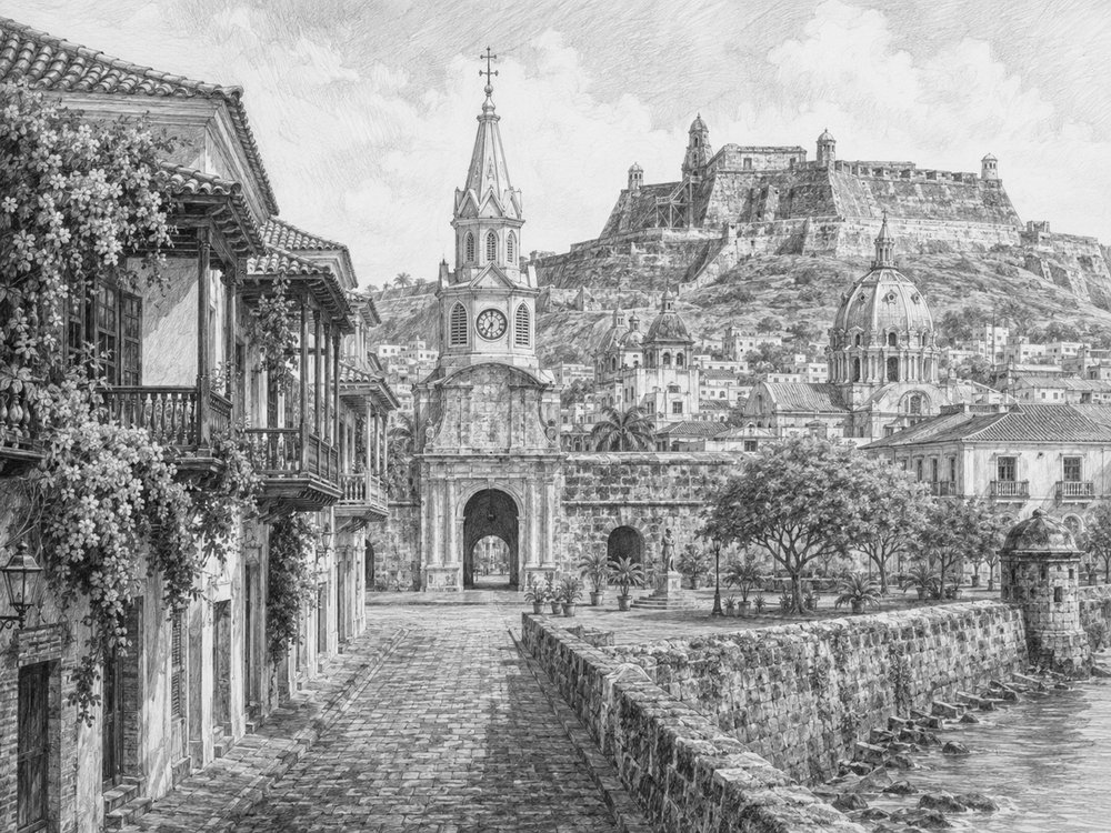 Illustration of Cartagena seen on a cruise day