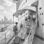 Illustration of guests boarding Nieuw Statendam on embarkation day in Rotterdam