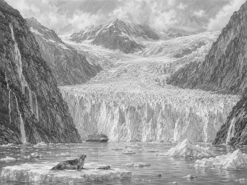 Illustration of Endicott Arm and Dawes Glacier seen on a cruise port day