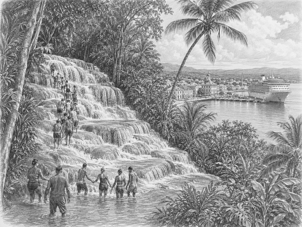 Illustration of Falmouth, Jamaica seen on a cruise port day