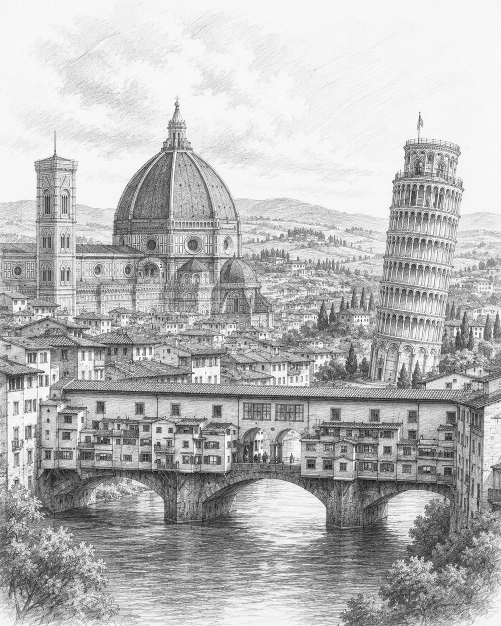 Illustration of Florence and Pisa seen on a cruise port day