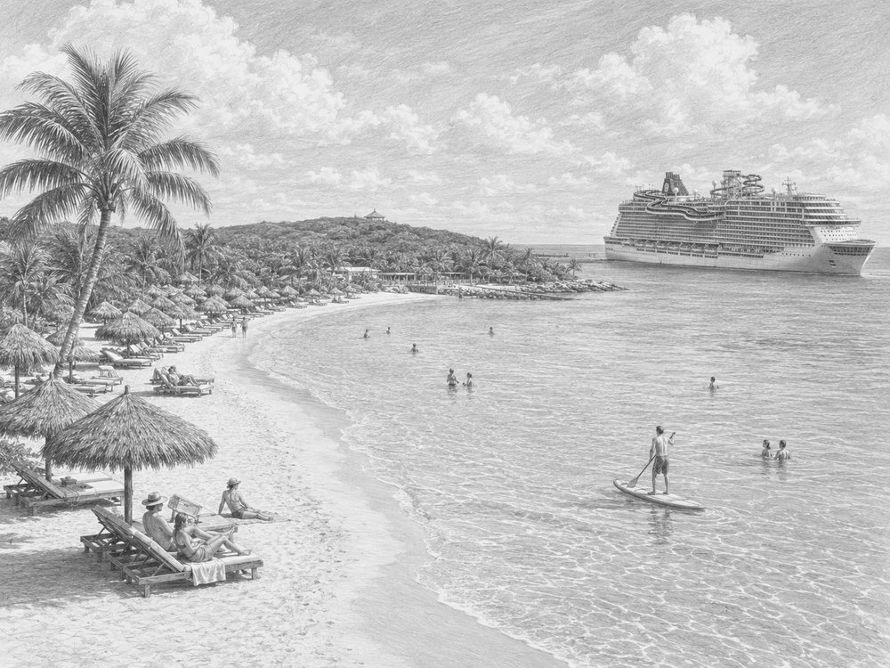 Illustration of Great Stirrup Cay seen on a cruise port day