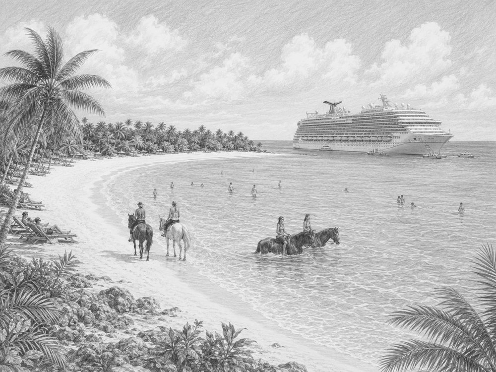 Illustration of Half Moon Cay seen on a cruise day