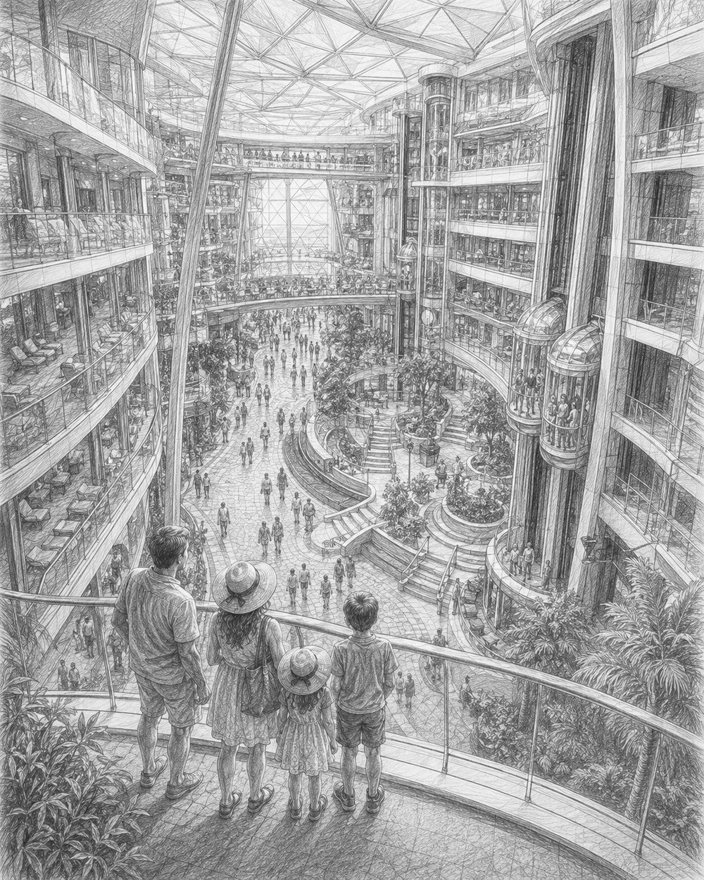 Illustration of Star Princess at the pier with travelers looking up at the ship