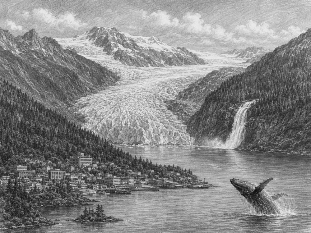 Illustration of Juneau seen on a cruise port day
