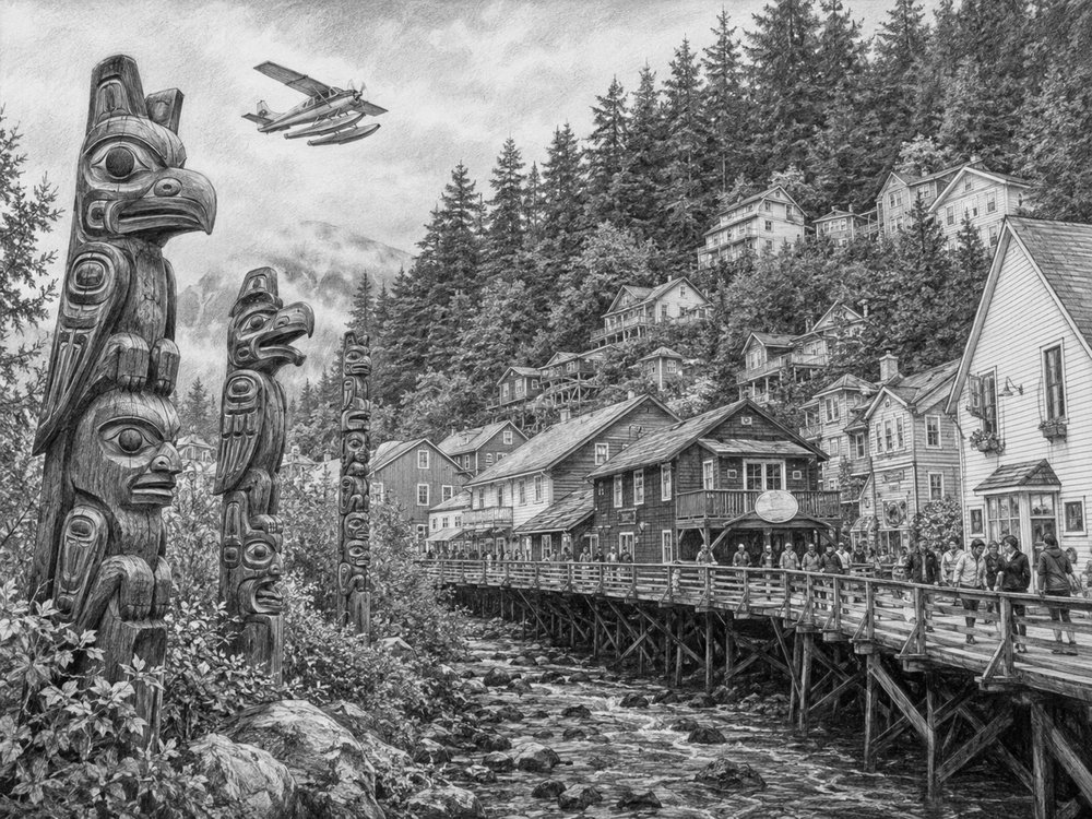Illustration of Ketchikan seen on a cruise port day