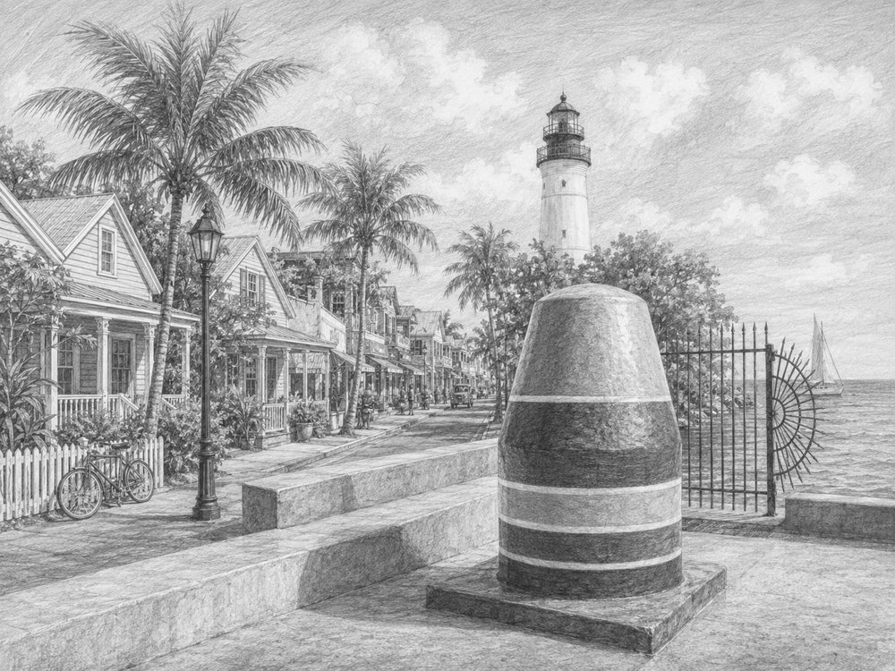 Illustration of Key West seen on a cruise day