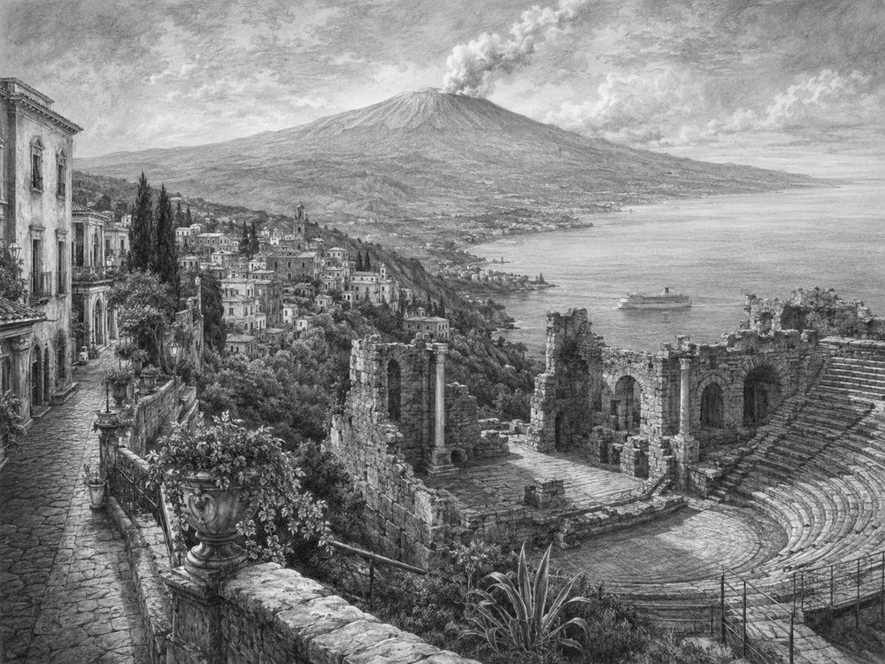 Illustration of Messina and Sicily seen on a cruise port day