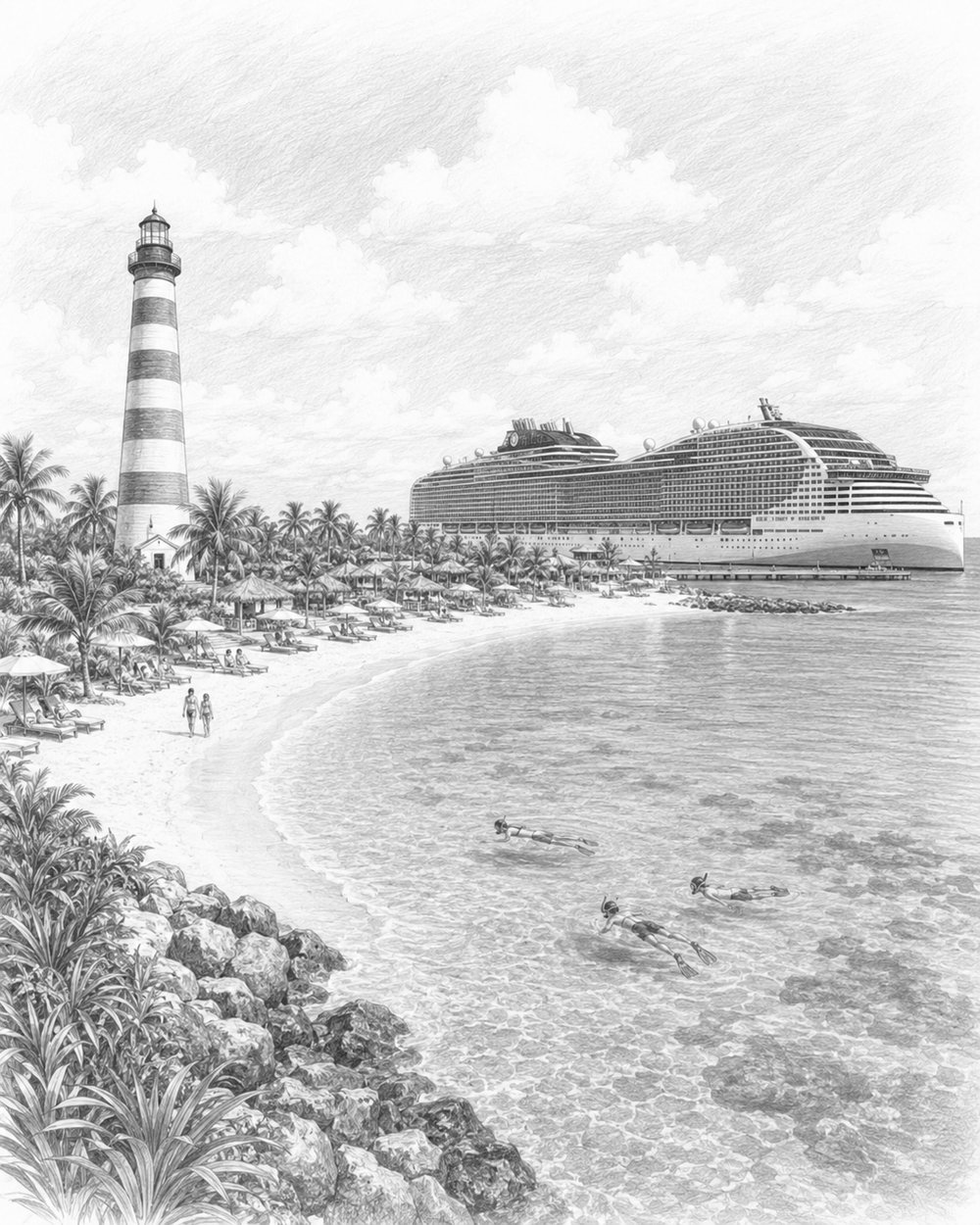 Illustration of Ocean Cay seen on a cruise day