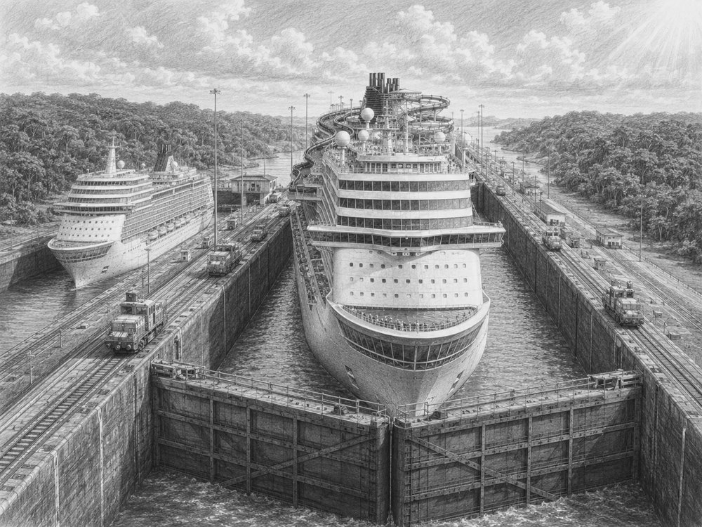 Illustration of the Panama Canal seen on a cruise day
