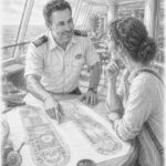 Illustration of a seasoned cruiser sharing advice beside a deck map on Liberty of the Seas