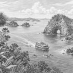 Illustration of Milford Sound and New Zealand scenery seen from Anthem of the Seas