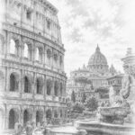 Illustration of Rome's landmarks on a Harmony of the Seas Mediterranean cruise