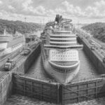 Illustration of Celebrity Ascent transiting the Gatun locks of the Panama Canal