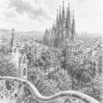 Illustration of Barcelona and the Sagrada Familia before a Celebrity Xcel cruise