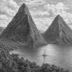 Illustration of the Pitons of St. Lucia on a Celebrity Ascent Southern Caribbean cruise
