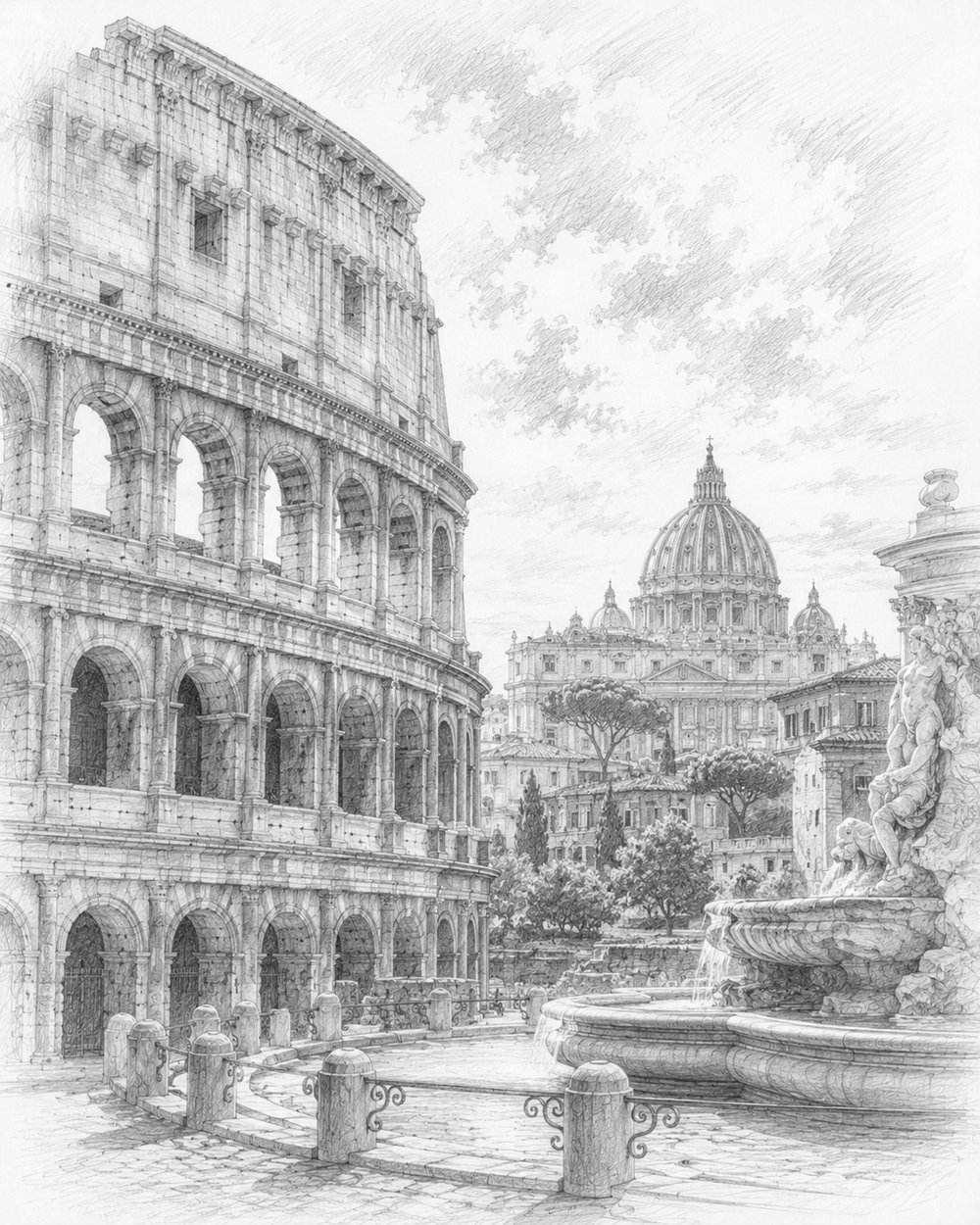 Illustration of Rome's landmarks on a Celebrity Xcel Mediterranean cruise