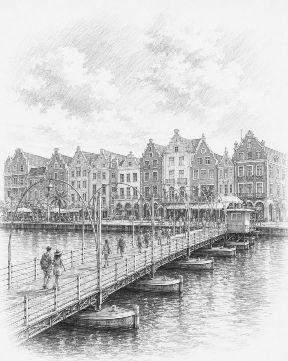 Illustration of Willemstad, Curacao with the Handelskade seen from Celebrity Ascent