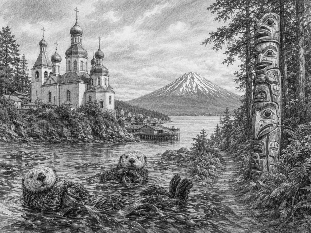 Illustration of Sitka seen on a cruise port day