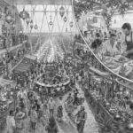 Illustration of the multi-level Bazaar market at the stern of Celebrity Xcel