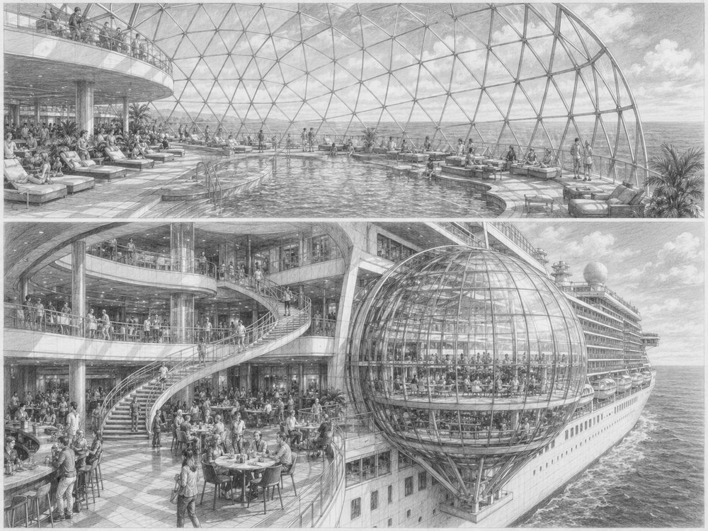 Illustration of The Dome glass structure at the top of Star Princess in Alaska